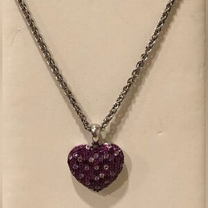 EFFY 925 Sterling Siver Pink Sapphire Ruby  Splash Heart Vintage Necklace ( New)